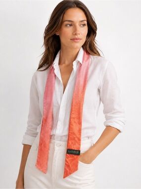Lauren Ralph Lauren Pink Orange Ombre Rayon Ruffle Skinny Scarf